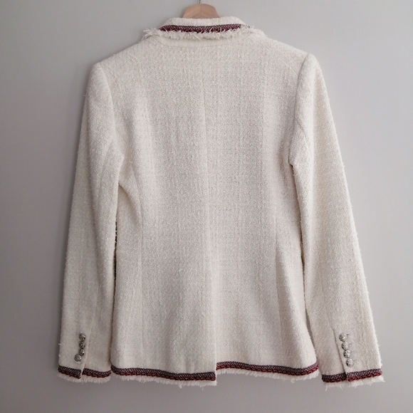 Veronica Beard Raw Edge Cutaway White Tweed Dickey Blazer with Red Trim 0 - Picture 5 of 17